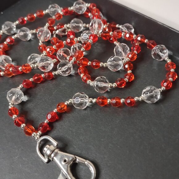 Red And Clear Glass Bead Lanyard - Picture 3 of 6